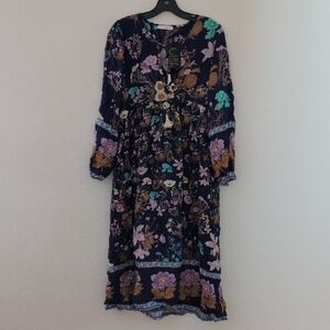 Navy Floral Long Sleeve Dress
